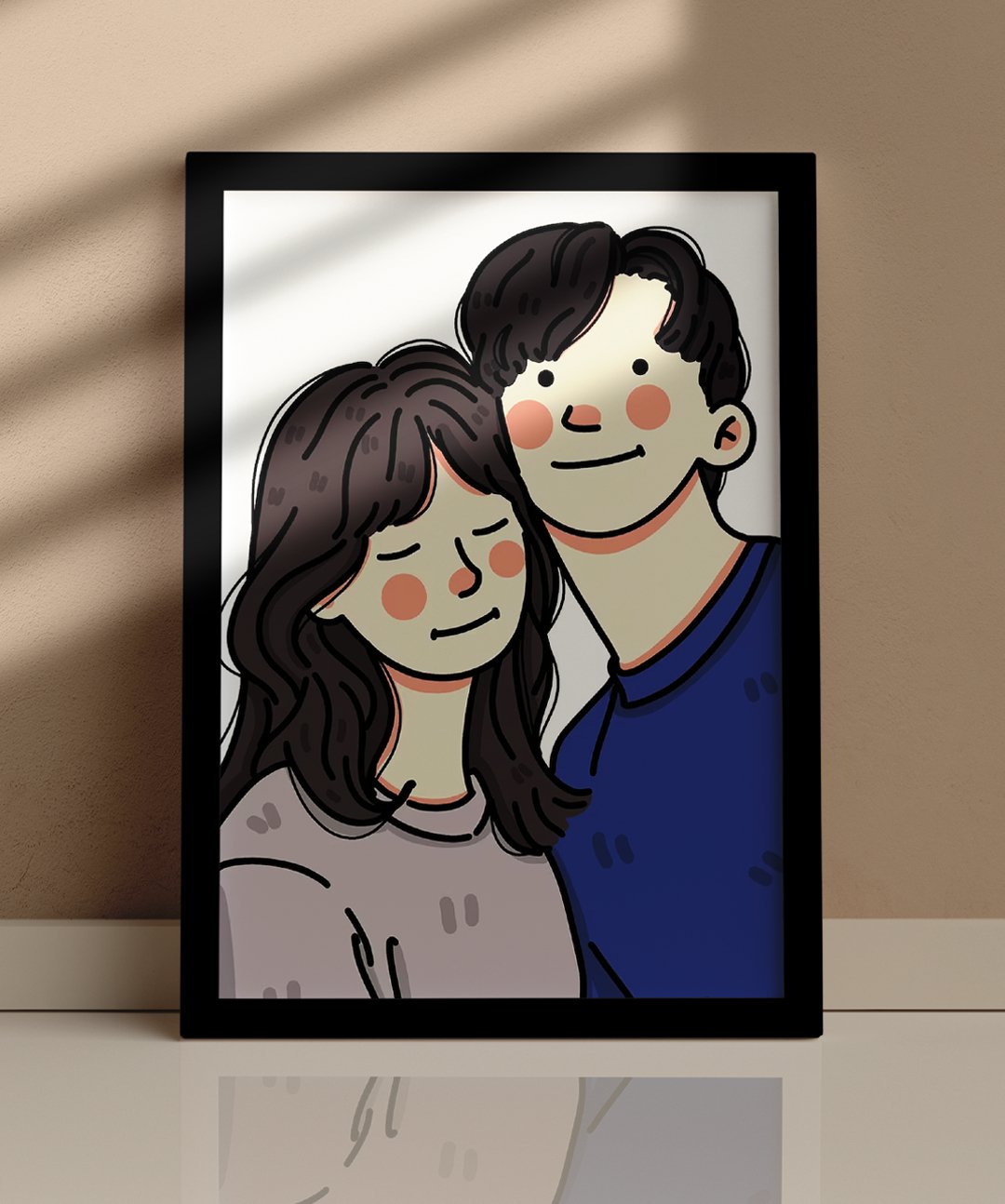 Cute Colored Personalized Portrait Art - Words On Wall - - A3 - Black Frame - 1 - Cute Colored Personalized Portrait Art