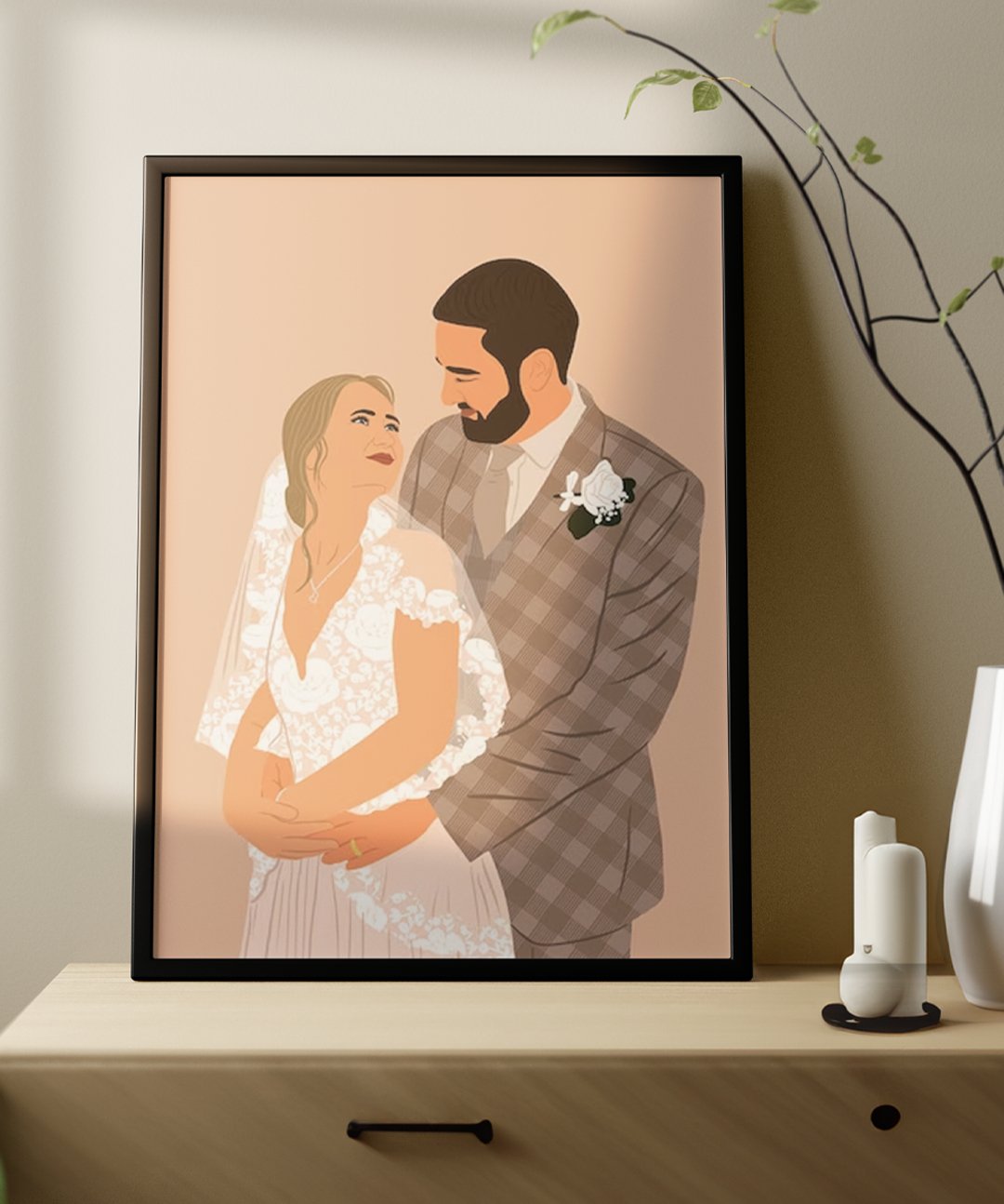 Detailed Colored Personalized Portrait Illustration Artwork - Words On Wall - A3 - Black Frame - 1 -