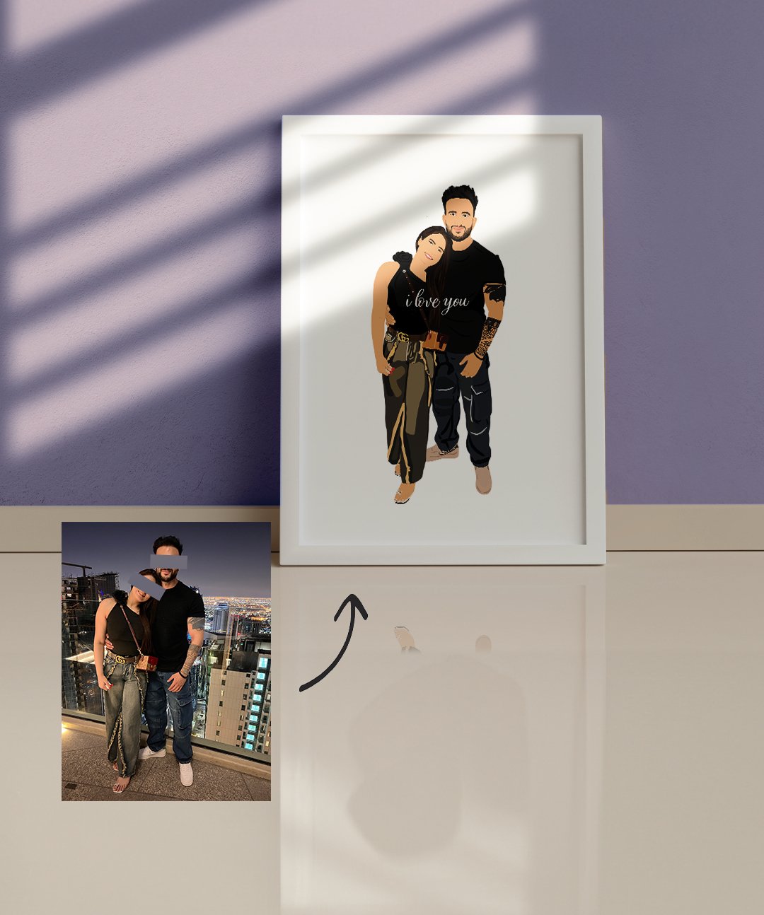 Detailed Colored Personalized Portrait Illustration Artwork - Words On Wall - A3 - Black Frame - 1 - Detailed Colored Personalized Portrait Illustration Artwork