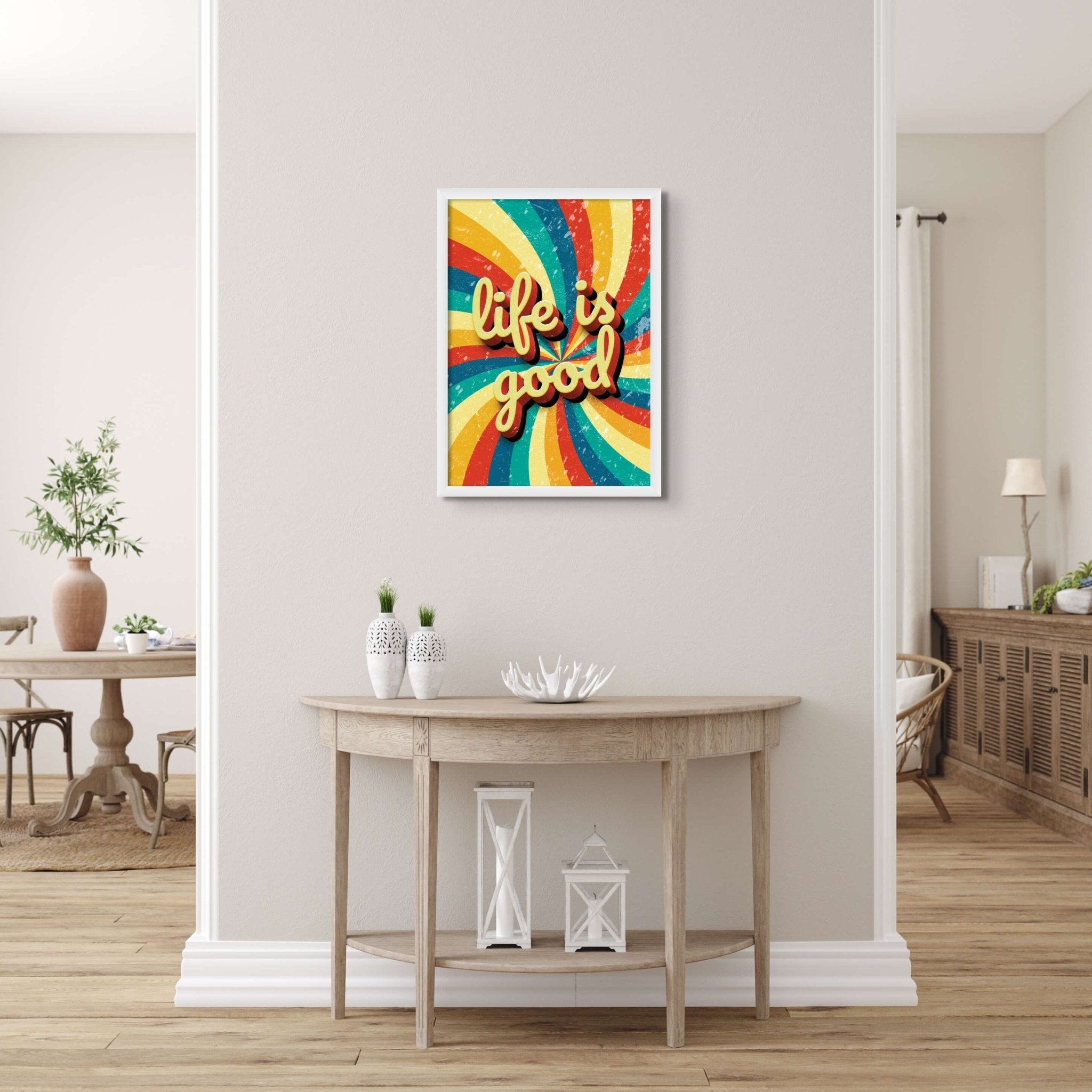 Life Is Good - Words On Wall - - A4 - White Frame - Life Is Good