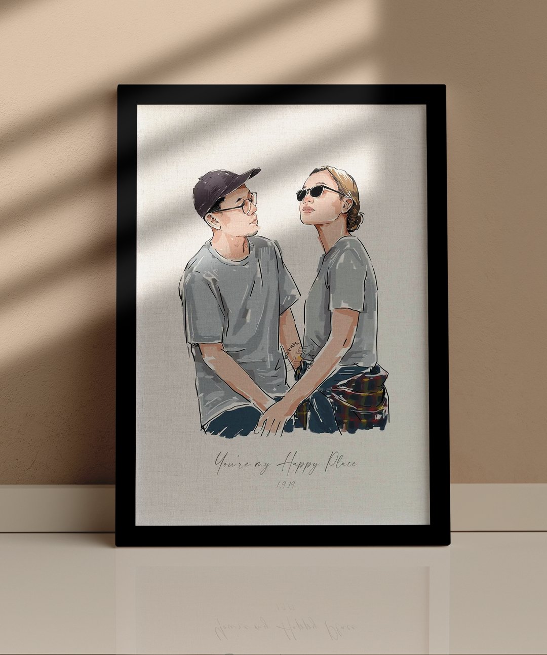 Painting Stroke Styled Colored Personalized Portrait Illustration Artwork - Words On Wall - A3 - Black Frame - 1 -