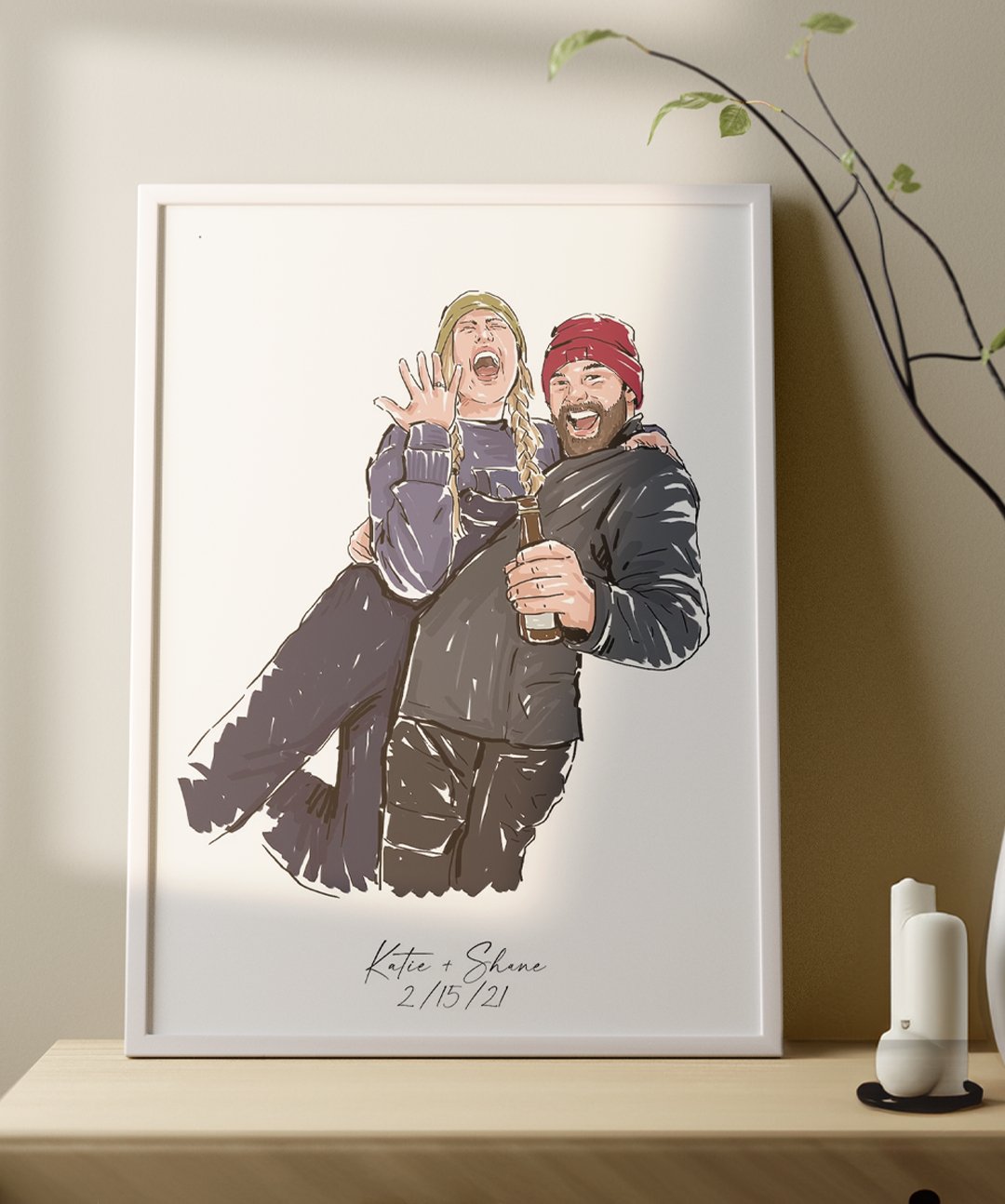 Painting Stroke Styled Colored Personalized Portrait Illustration Artwork - Words On Wall - A3 - White Frame - 1 -