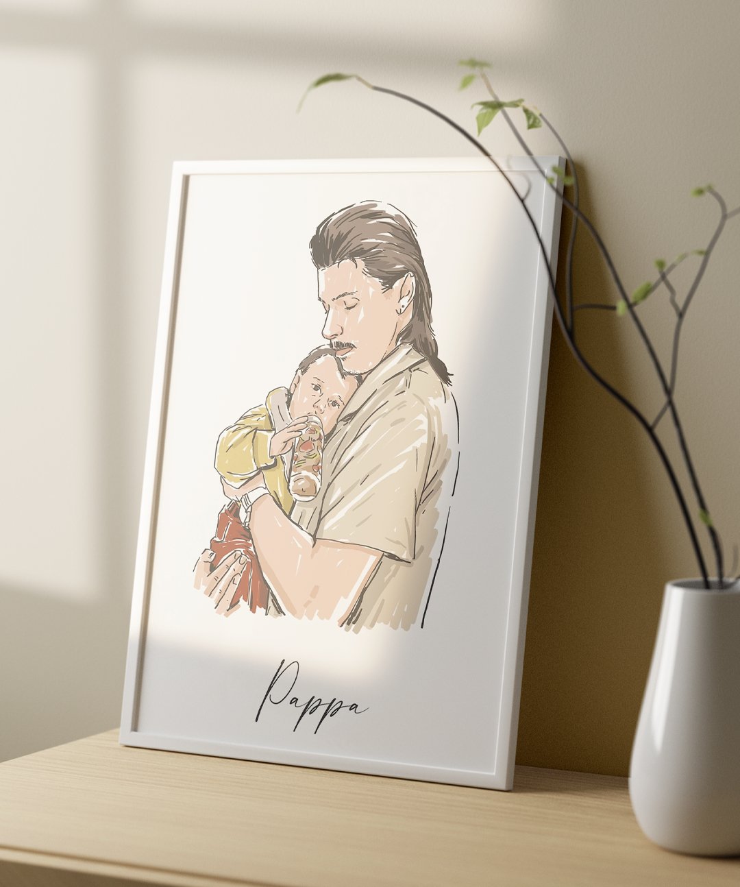 Painting Stroke Styled Colored Personalized Portrait Illustration Artwork - Words On Wall - A4 - White Frame - 1 -