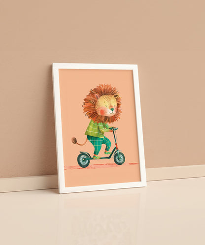 A Tale of a Cub and His Joyful Scooter Ride - Words On Wall - A4 - White Frame - A Tale of a Cub and His Joyful Scooter Ride