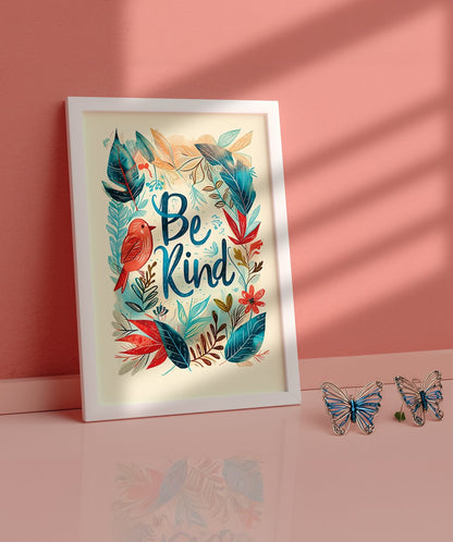 Be Kind - Words On Wall - - A3 - White Frame - Be Kind