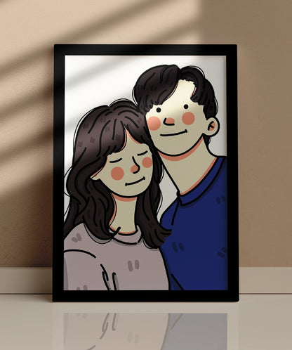 Cute Colored Personalized Portrait Art - Words On Wall - - A3 - Black Frame - 1 - Cute Colored Personalized Portrait Art