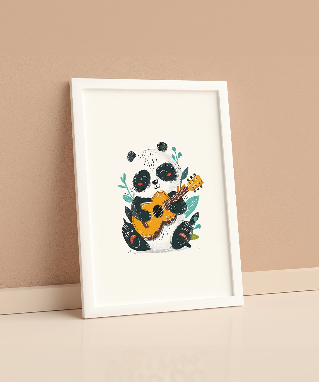 Panda with Strings - Words On Wall - A4 - White Frame - Panda with Strings