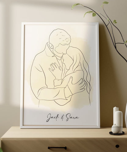 Personalized Line Art, Portrait Illustration. - Words On Wall - A4 - White Frame - 1 -