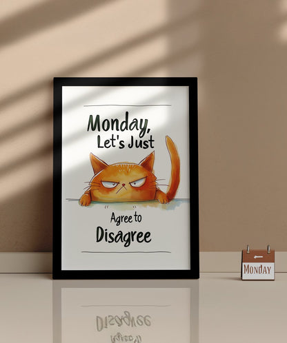 Quirky Cat - Words On Wall - - A3 - Black Frame - Quirky Cat