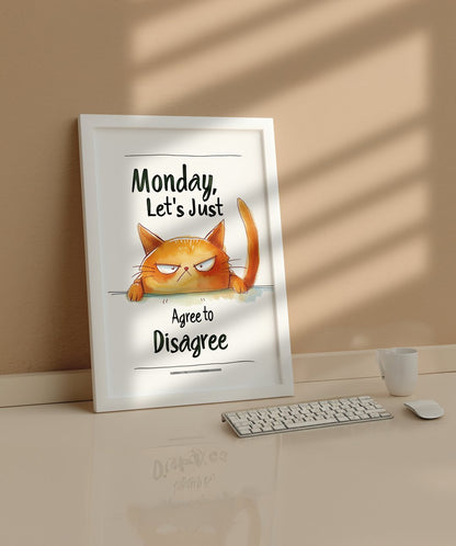 Quirky Cat - Words On Wall - - A3 - White Frame - Quirky Cat